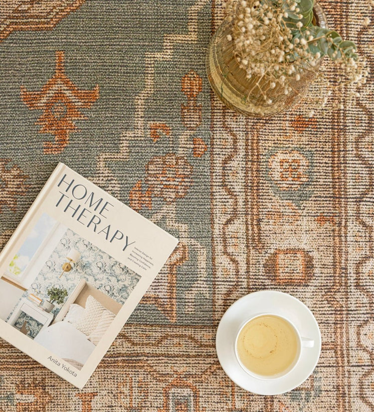 Sage Vintage Medallion Digital Printed Rug rug - detail view