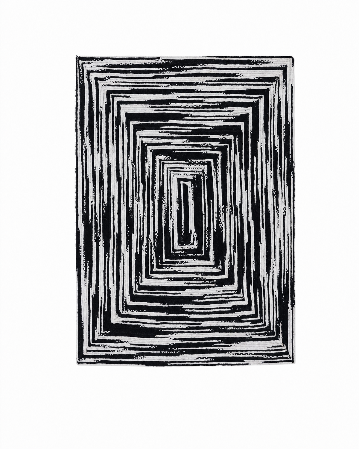 RR-COLOR|Black and White|Black and white braided chindi rug, overhead on white
