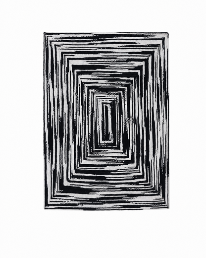 RR-COLOR|Black and White|Black and white braided chindi rug, overhead on white