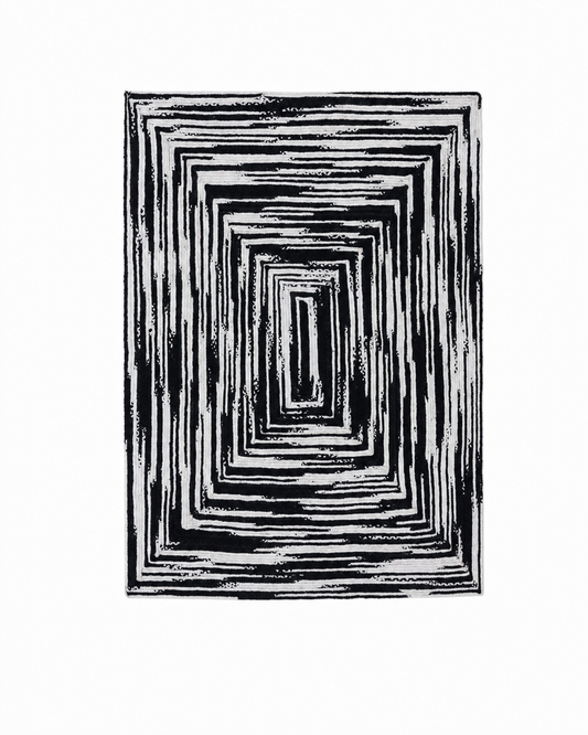 RR-COLOR|Black and White|Black and white braided chindi rug, overhead on white