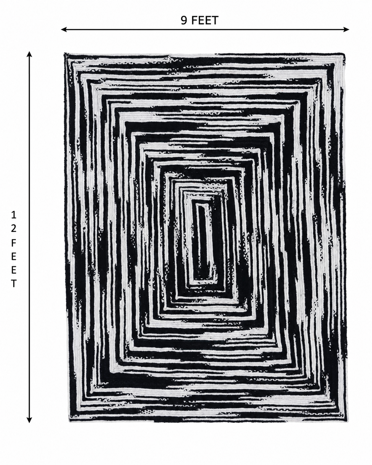 RR-COLOR|Black and White|Black and white braided chindi rug, 9 feet by 12 feet