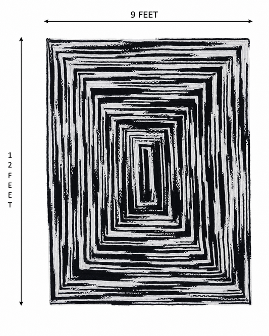 RR-COLOR|Black and White|Black and white braided chindi rug, 9 feet by 12 feet