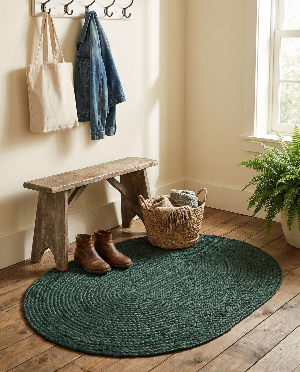 Braided Jute Hand-Braided Oval Rug 100% Natural Fiber