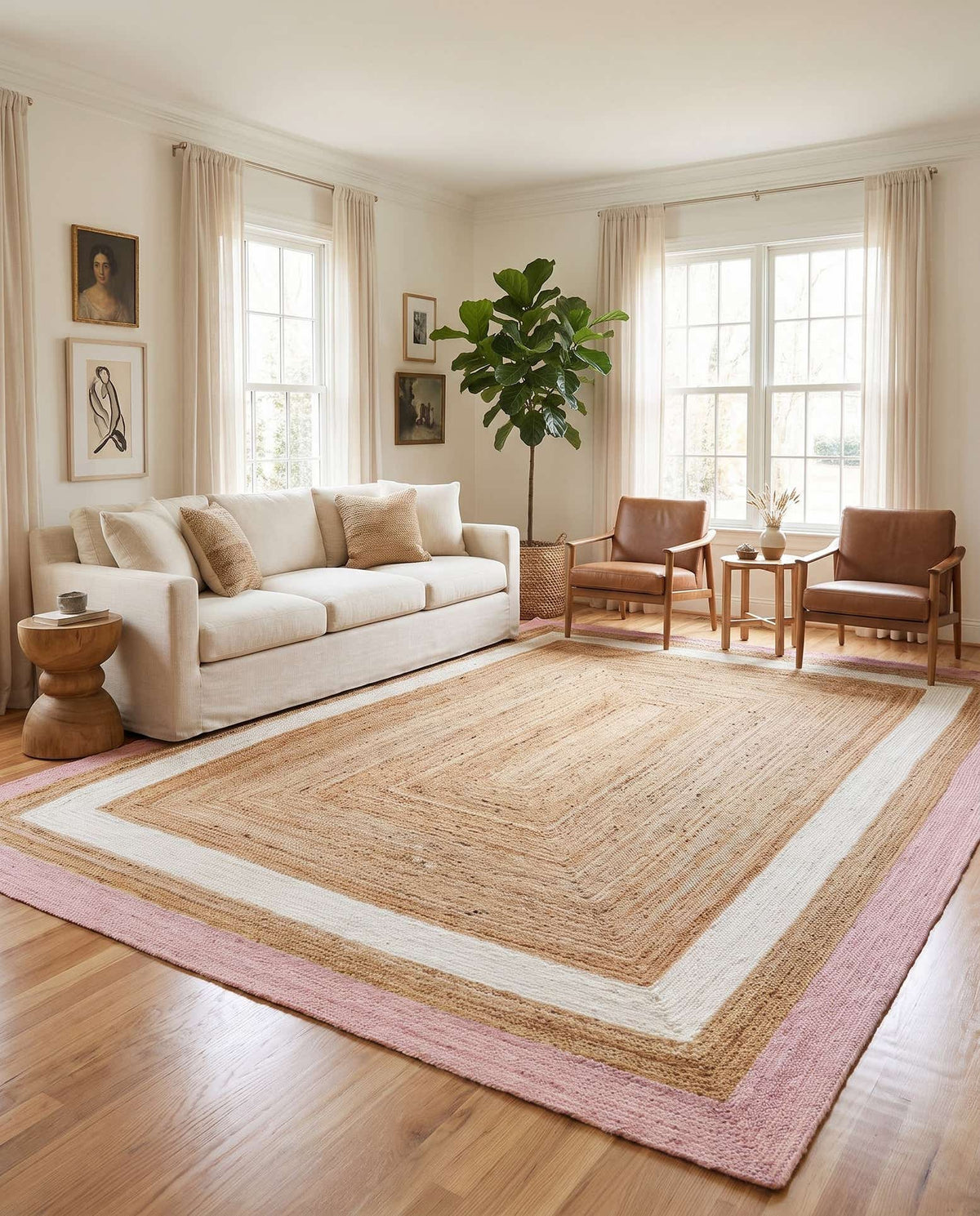 Braided Jute Hand-Braided Area Rug 100% Natural Fiber
