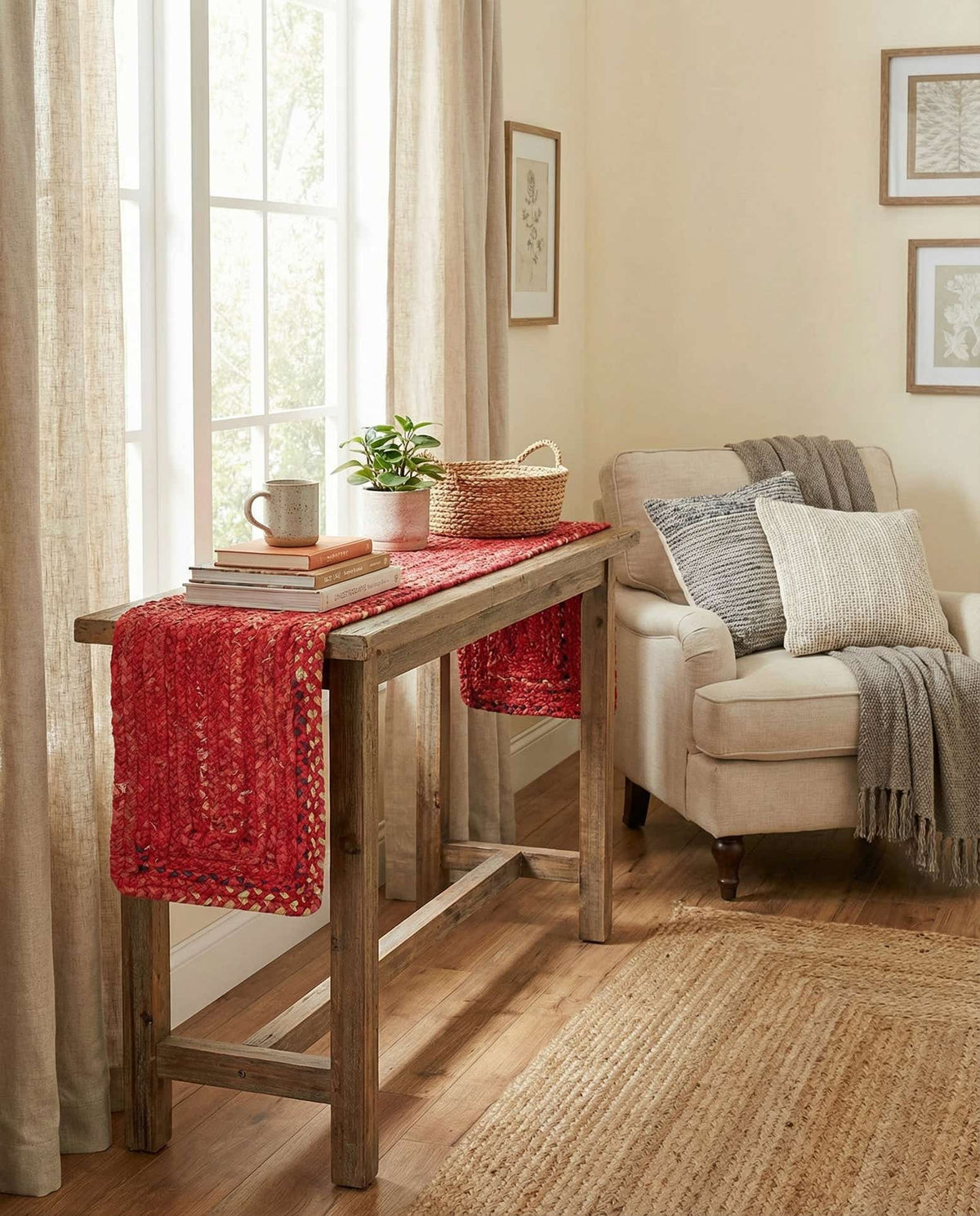 Braided Chindi Hand-Braided Table Runner Rug 100% Recycled Cotton