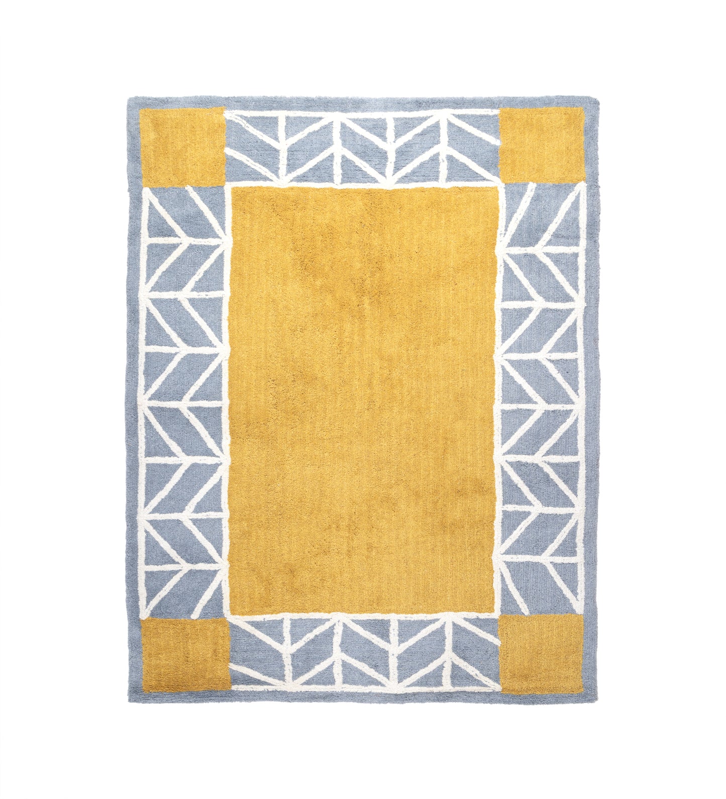 Mustard Geo Border Hand Tufted Rug