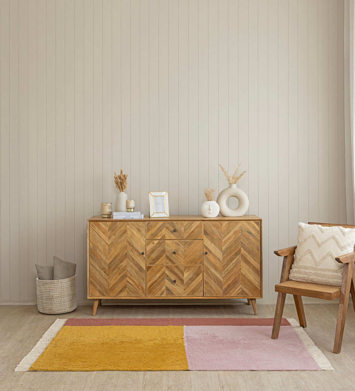 Blush & Mustard Color Block Hand Tufted Rug