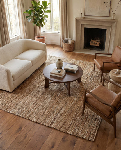 Hand Woven Leather Metallic Jute Square Rug