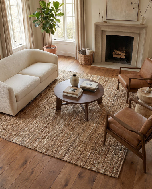 Hand Woven Leather Metallic Jute Square Rug