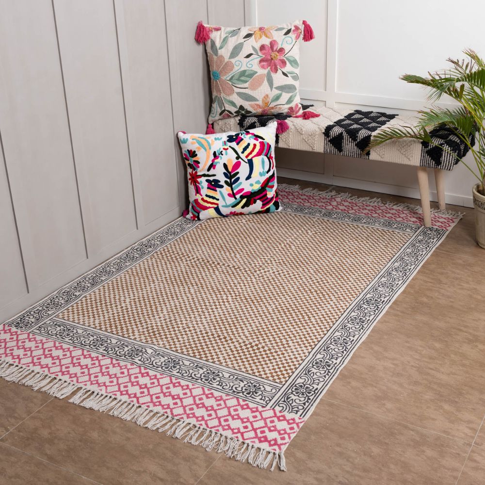 AKSU - Hand Block Printed Cotton Rug