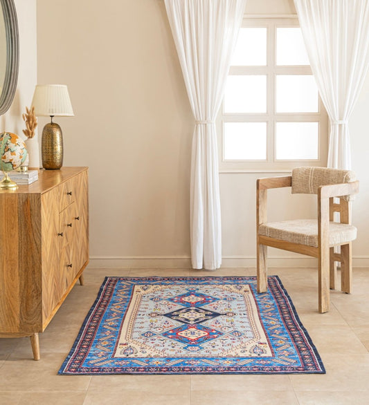 Azure Nomad Heritage digitally printed cotton area rug - main product view