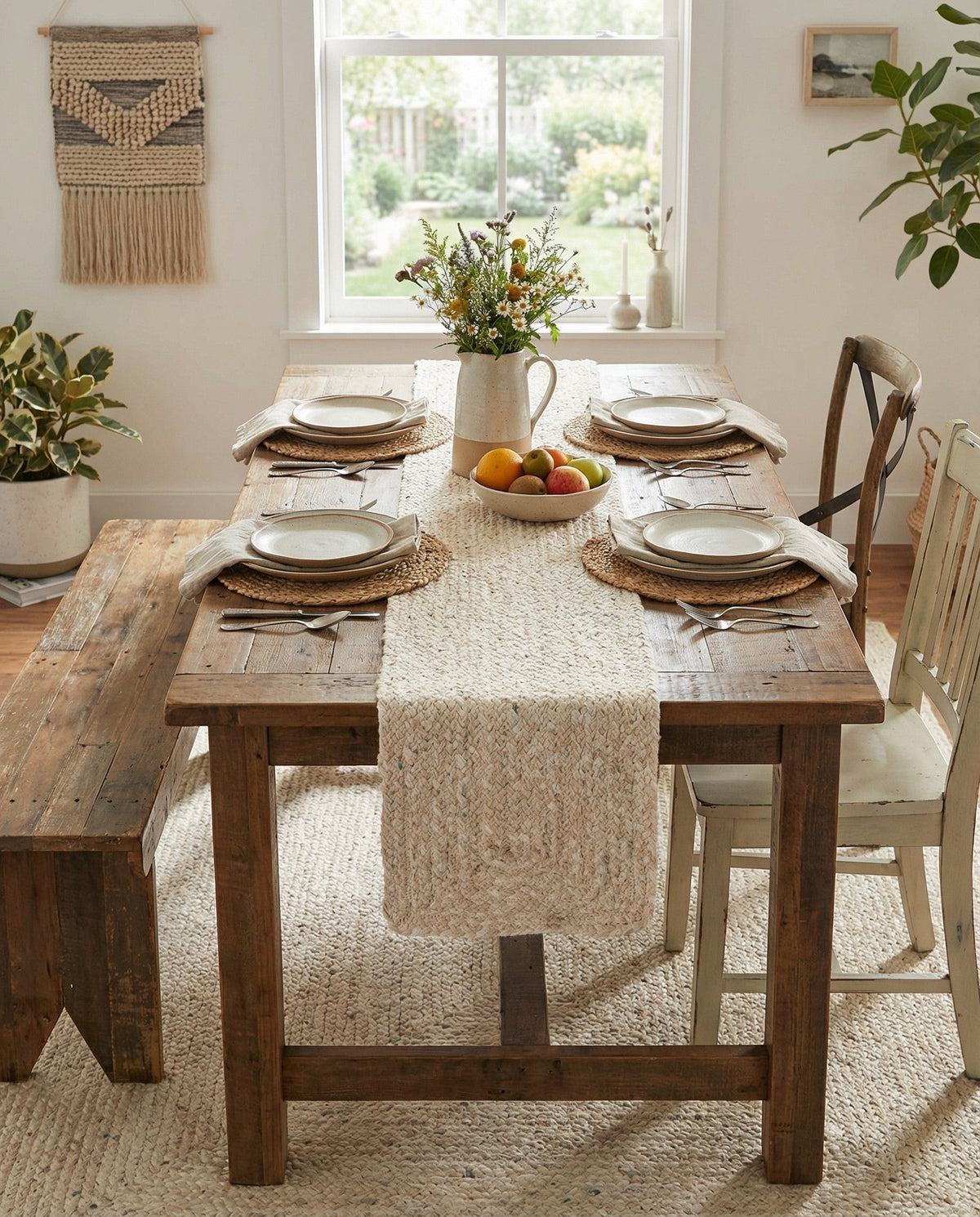 Handmade Braided Chindi Table Runner Rug