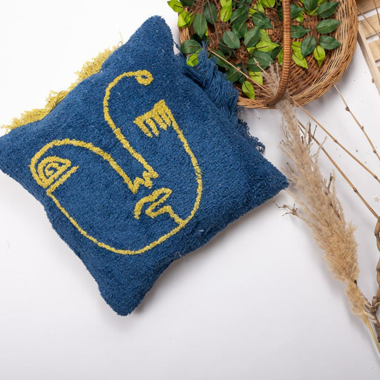 BLUE FACE - Designer Tufted Pillow Cover