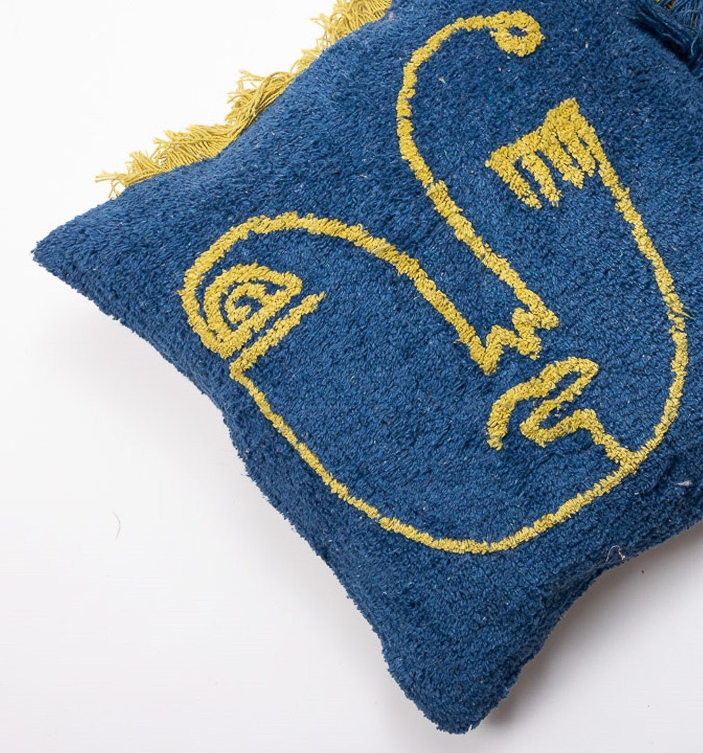 BLUE FACE - Designer Tufted Pillow Cover