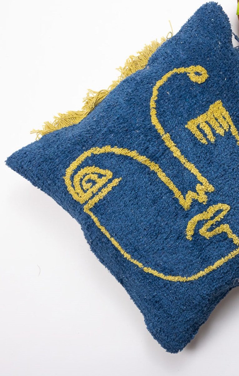 BLUE FACE - Designer Tufted Pillow Cover