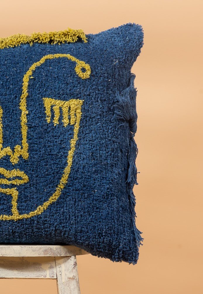 BLUE FACE - Designer Tufted Pillow Cover