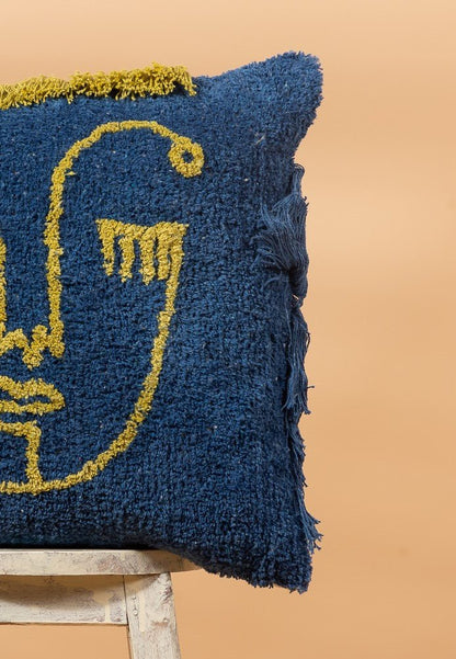 Blue Face pillow cover - detail view