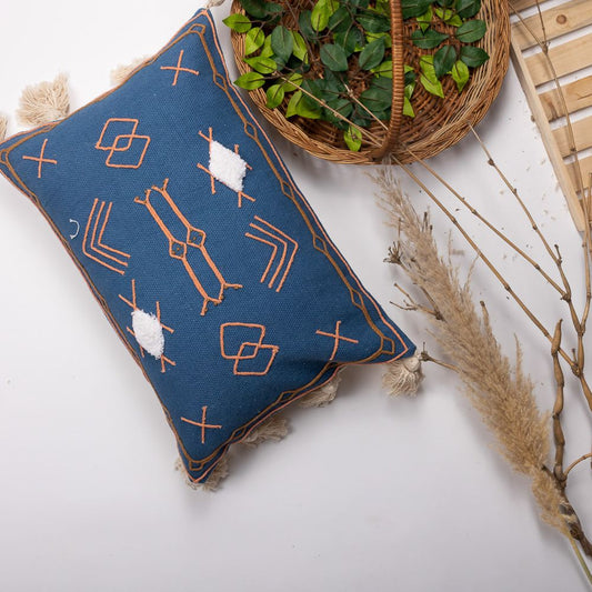 Blue tufted cotton pillow cover - main product view