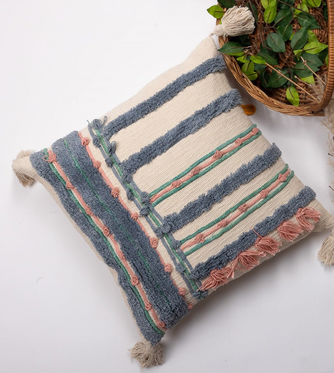 BLUE TUFT - Artful Embroidered Pillow Cover