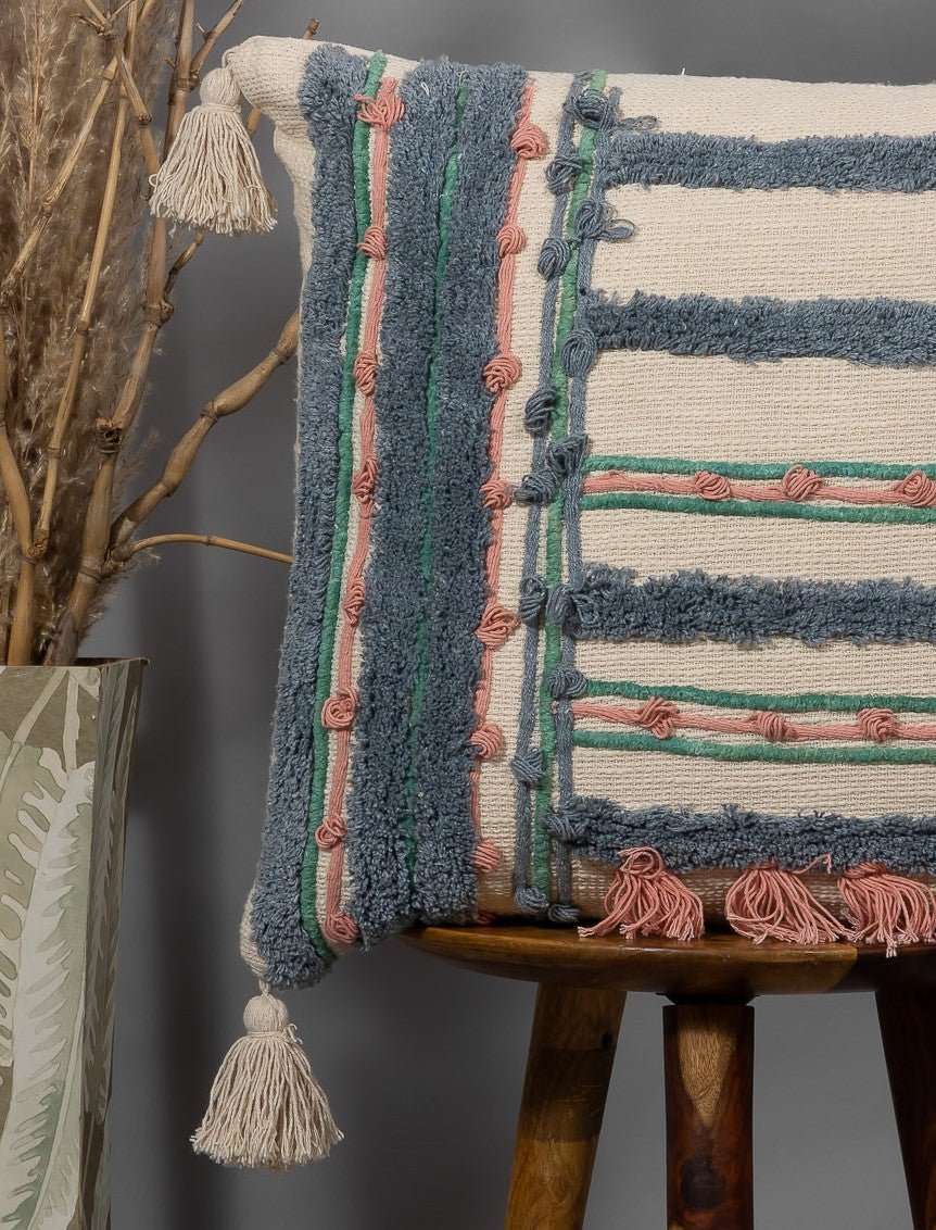 BLUE TUFT - Artful Embroidered Pillow Cover