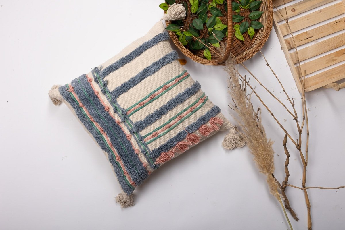 BLUE TUFT - Artful Embroidered Pillow Cover