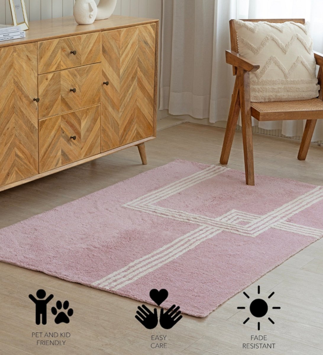Blush Lines Hand Tufted rug - styled room view