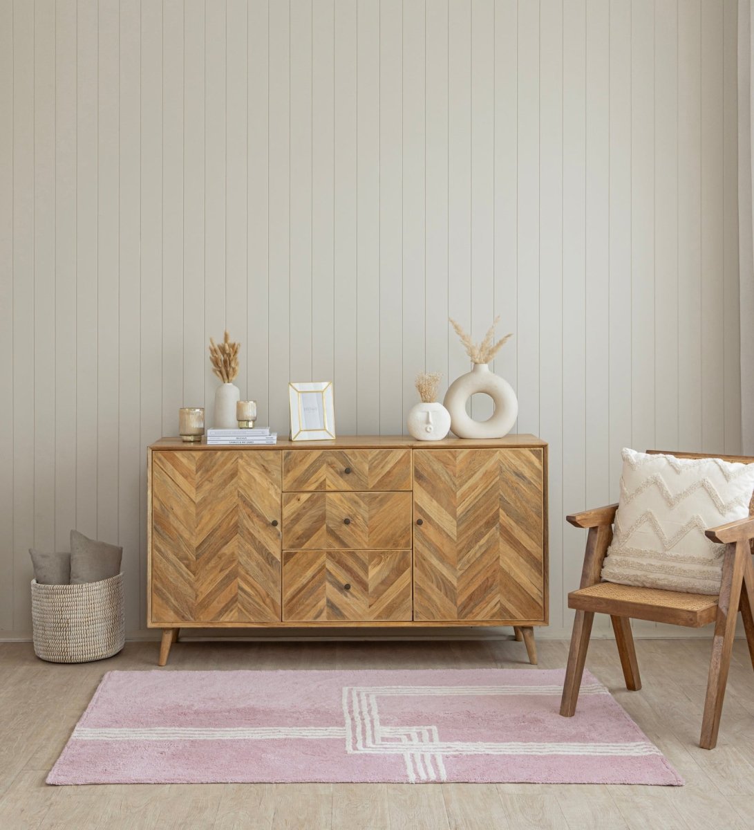 Blush Lines Hand Tufted rug - side view