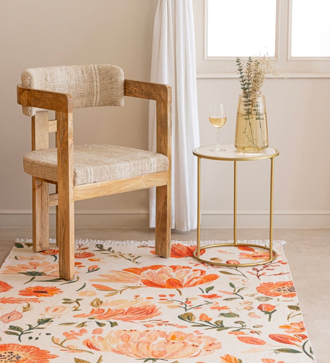 Blush Meadow Floral rug - styled room view