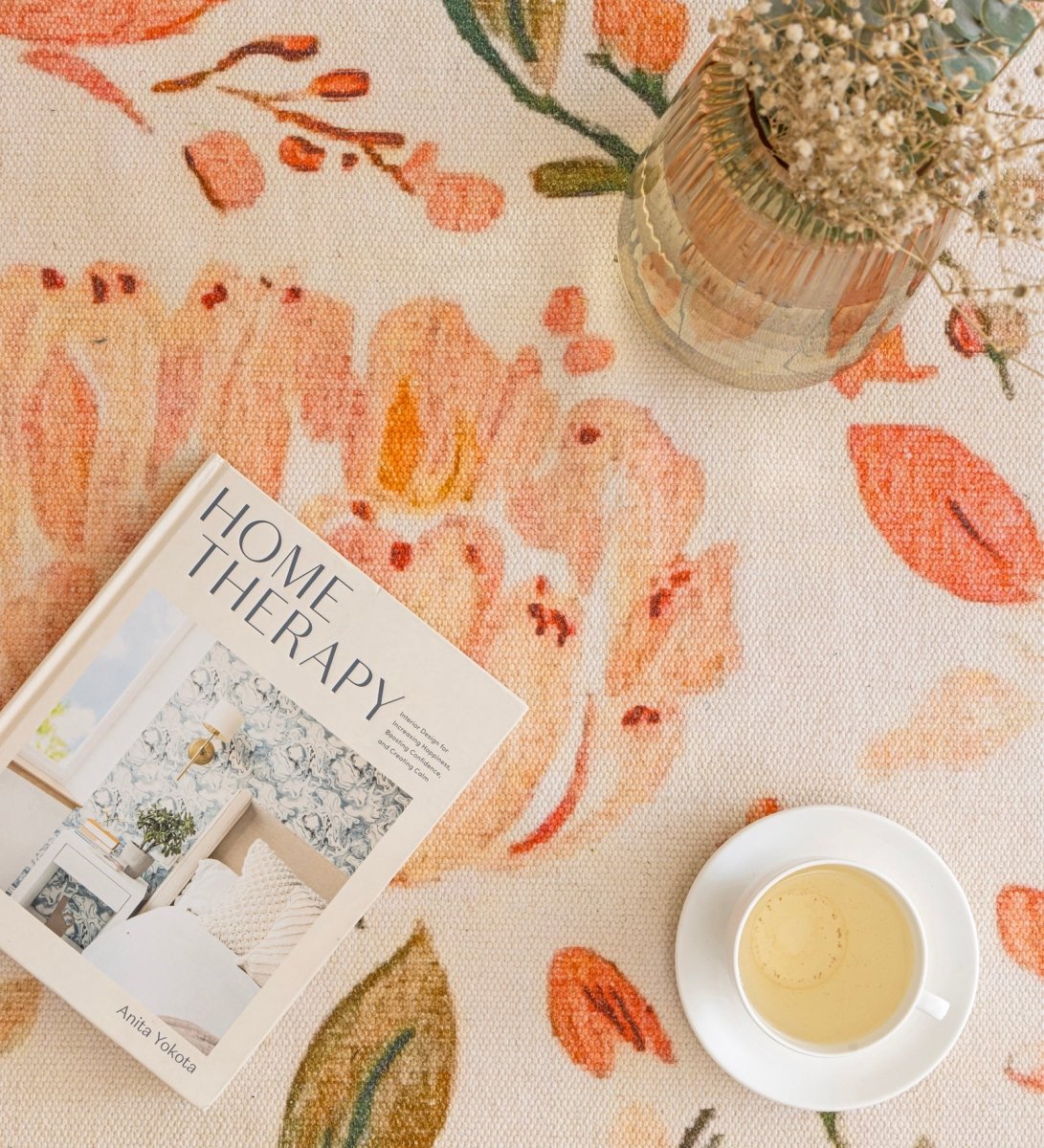 Blush Meadow Floral rug - side view