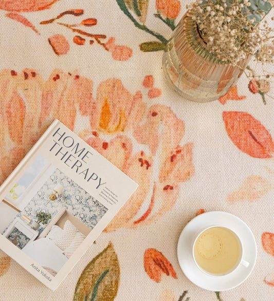 Blush Meadow Floral rug - side view