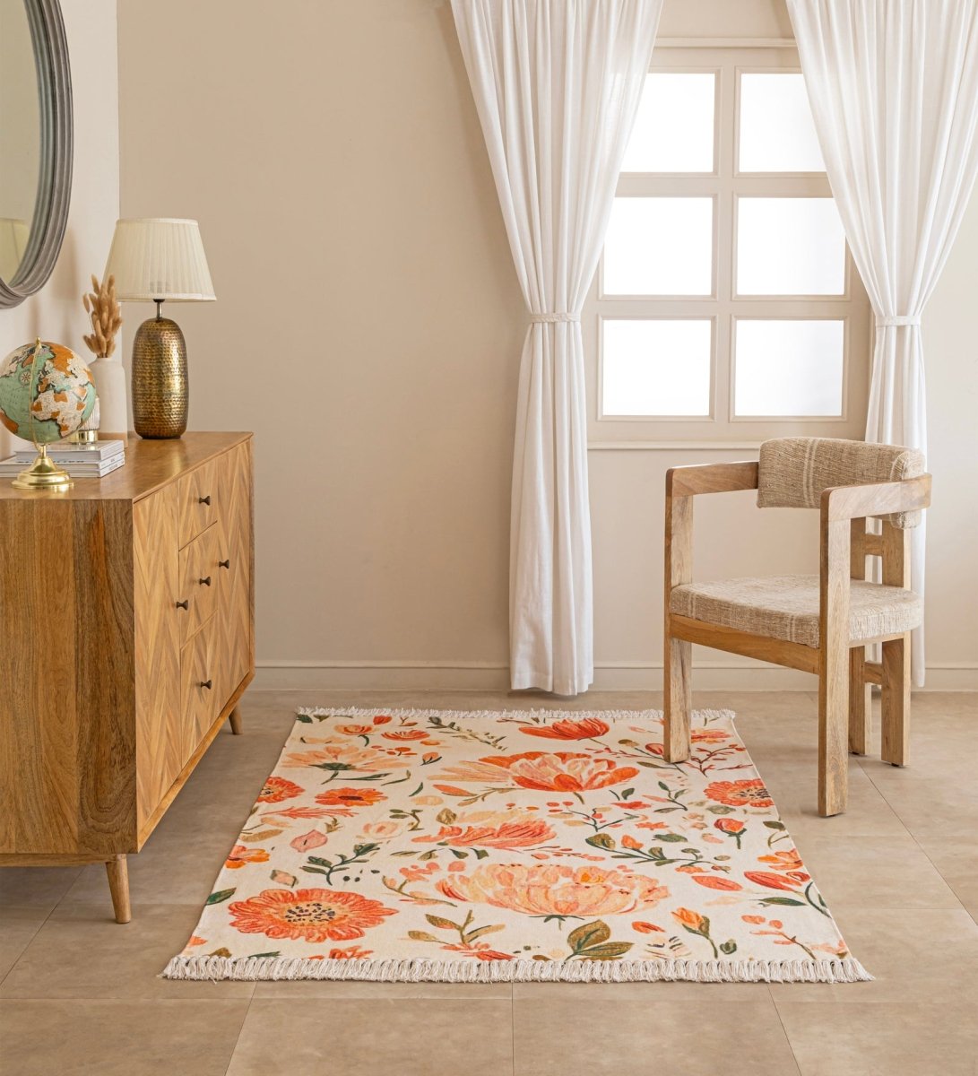 Blush Meadow Floral handcrafted cotton area rug - main product view