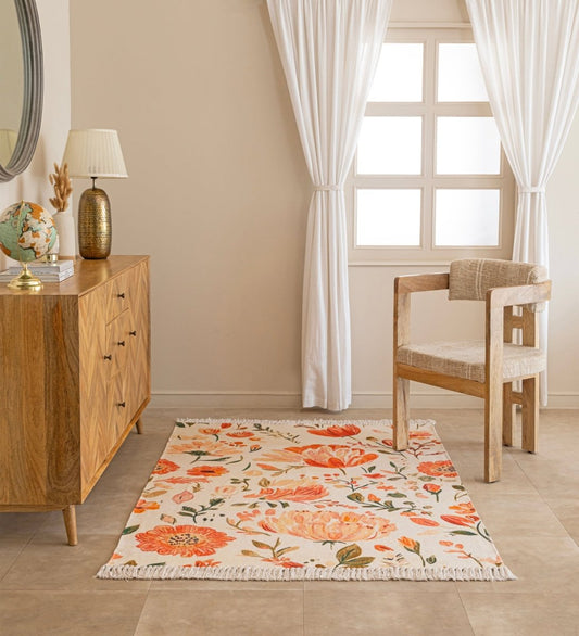 Blush Meadow Floral handcrafted cotton area rug - main product view