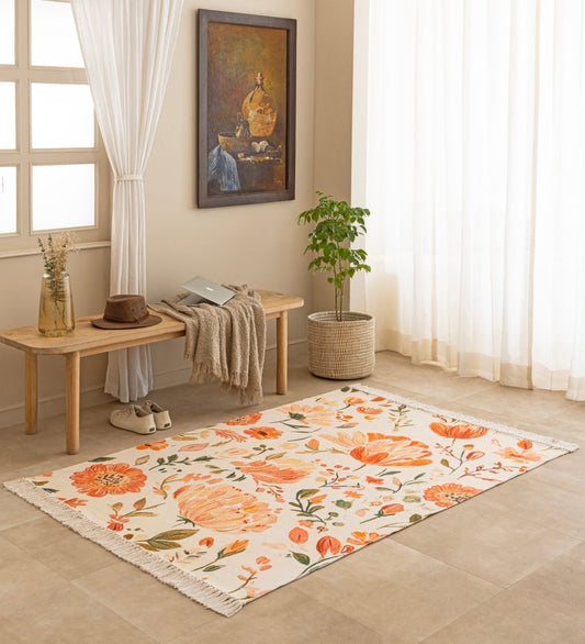 Blush Meadow Floral rug - back view