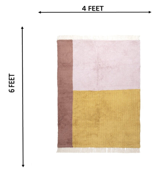 Blush & Mustard Color Block Hand Tufted rug - styled room view