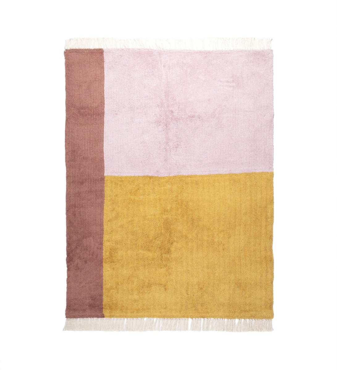 Blush & Mustard Color Block Hand Tufted rug - side view