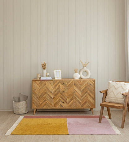 Blush & Mustard Color Block Hand Tufted rug - back view