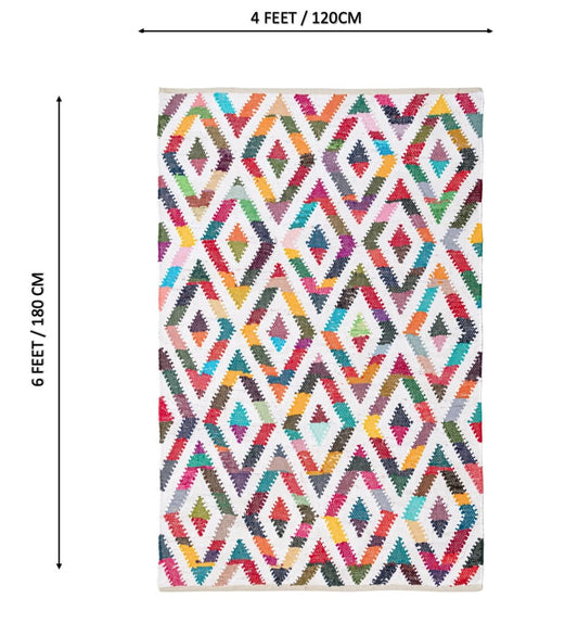 Boho Mosaic Hand Woven Recycled Cotton Chindi rug - back view