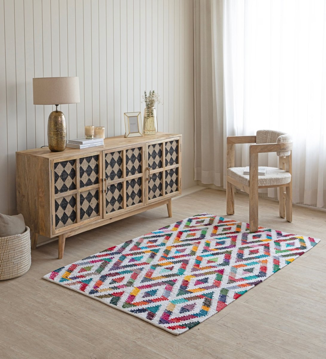 Boho Mosaic Hand Woven Recycled Cotton Chindi Rug