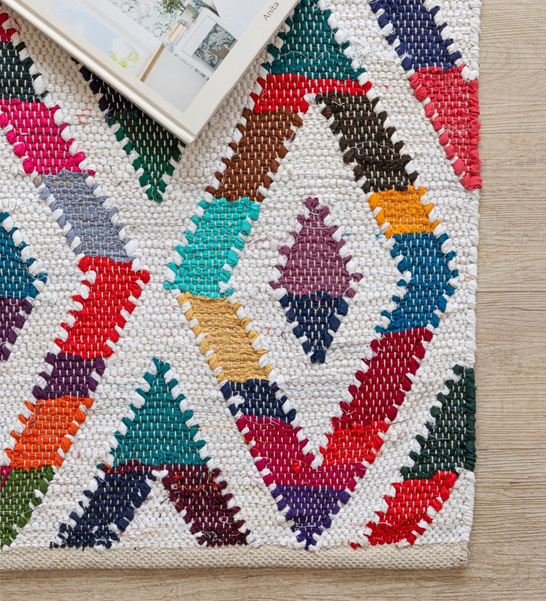 Boho Mosaic Hand Woven Recycled Cotton Chindi Rug