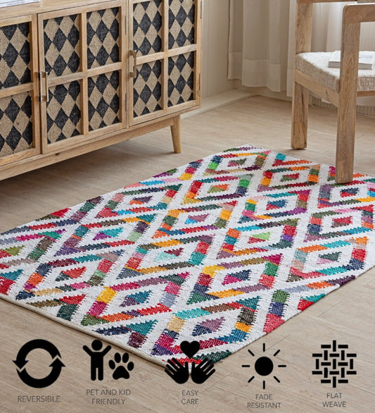 Boho Mosaic Hand Woven Recycled Cotton Chindi hand-woven cotton area rug - main product view