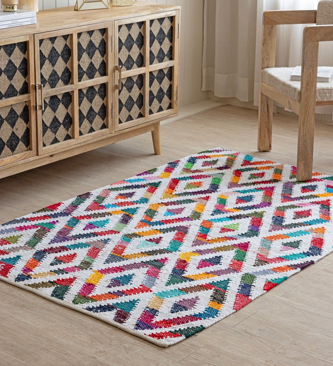 Boho Mosaic Hand Woven Recycled Cotton Chindi Rug