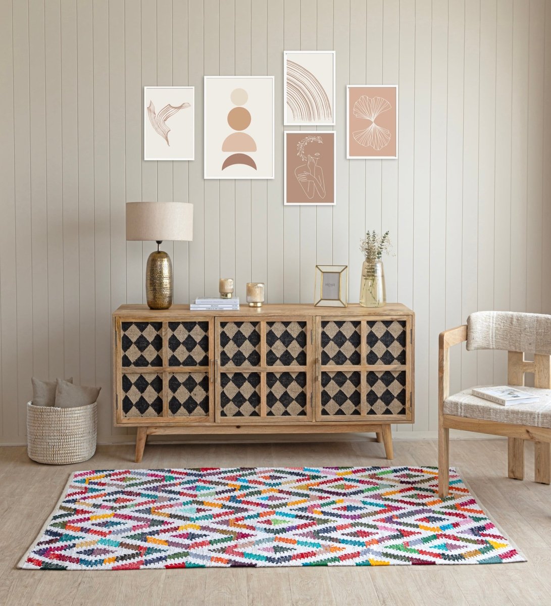 Boho Mosaic Hand Woven Recycled Cotton Chindi rug - texture close-up