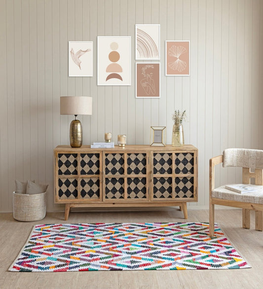Boho Mosaic Hand Woven Recycled Cotton Chindi rug - texture close-up