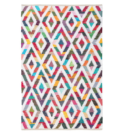 Boho Mosaic Hand Woven Recycled Cotton Chindi rug - detail view