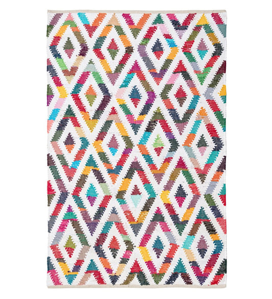 Boho Mosaic Hand Woven Recycled Cotton Chindi rug - detail view