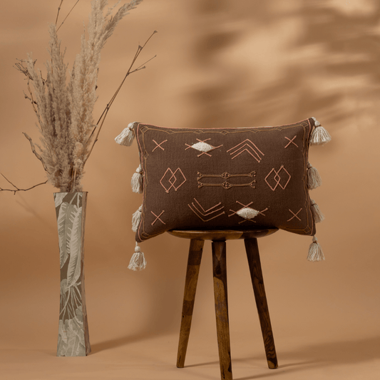Brown tufted cotton pillow cover - main product view