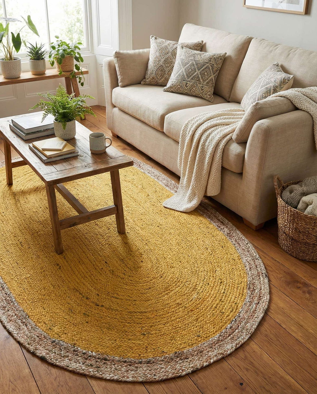 Braided Jute Hand-Braided Oval Rug 100% Natural Fiber