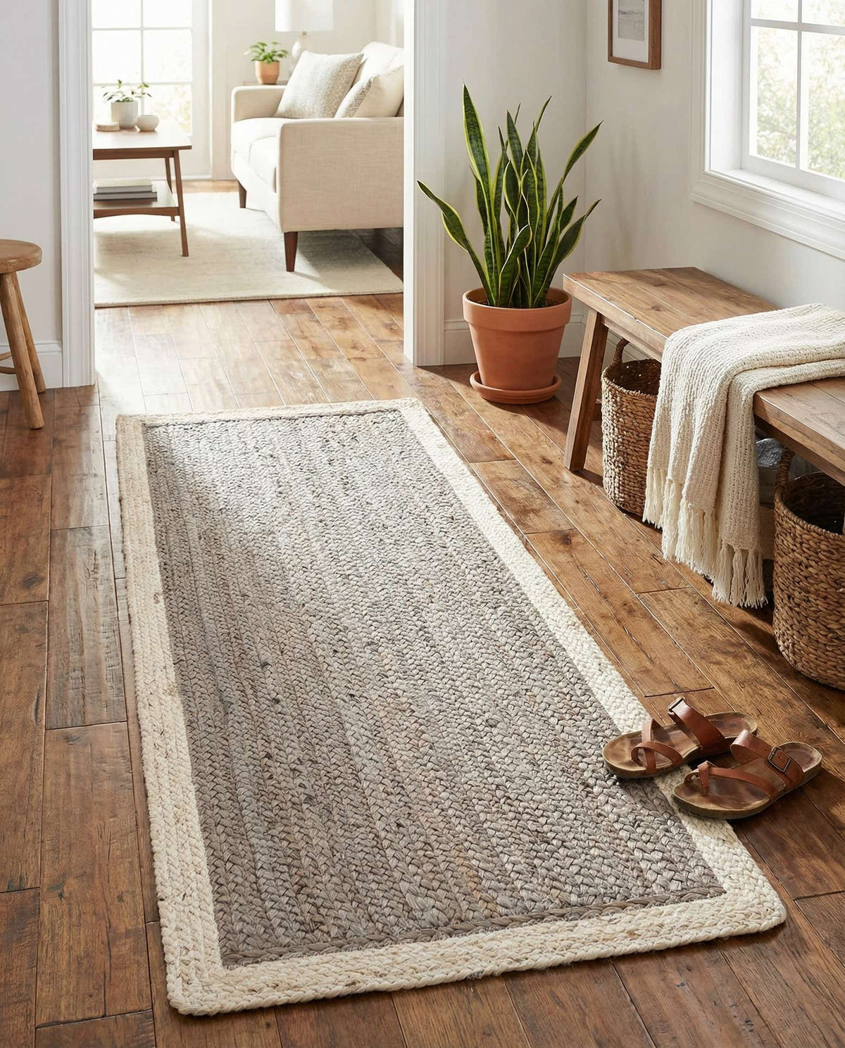 Braided Jute Hand-Braided Runner Rug 100% Natural Fiber
