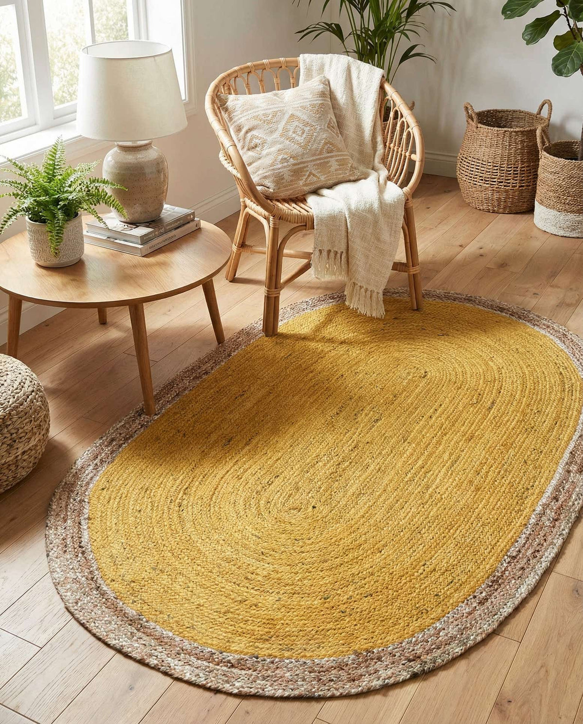 Braided Jute Hand-Braided Oval Rug 100% Natural Fiber
