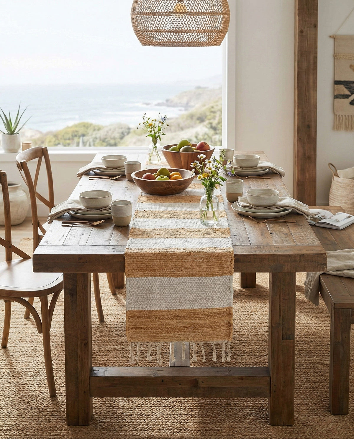 Hand Woven Chindi Rag Table Runner Rug